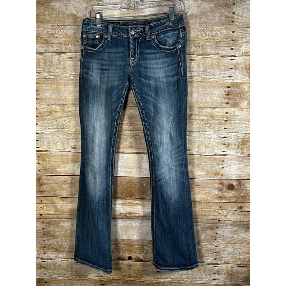 MISS ME BOOTCUT LACE JEWELED EMBROIDERED CONCERT FESTIVAL  PREMIUM DENIM JEANS - Picture 2 of 10